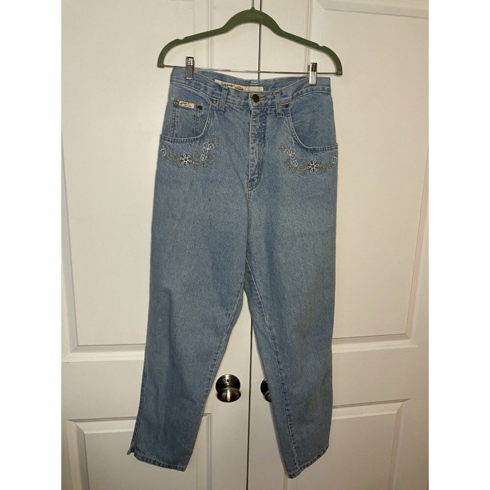Vintage Jessica Jeans Womens Floral Embroidery Light Wash Y2K 90s Made in Canada